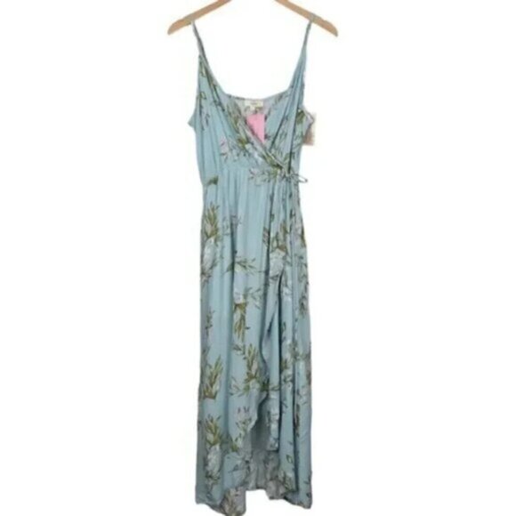 NWT Entro Floral Maxi Dress Blue Sleeveless Faux Wrap Rayon Size Large - Picture 6 of 14